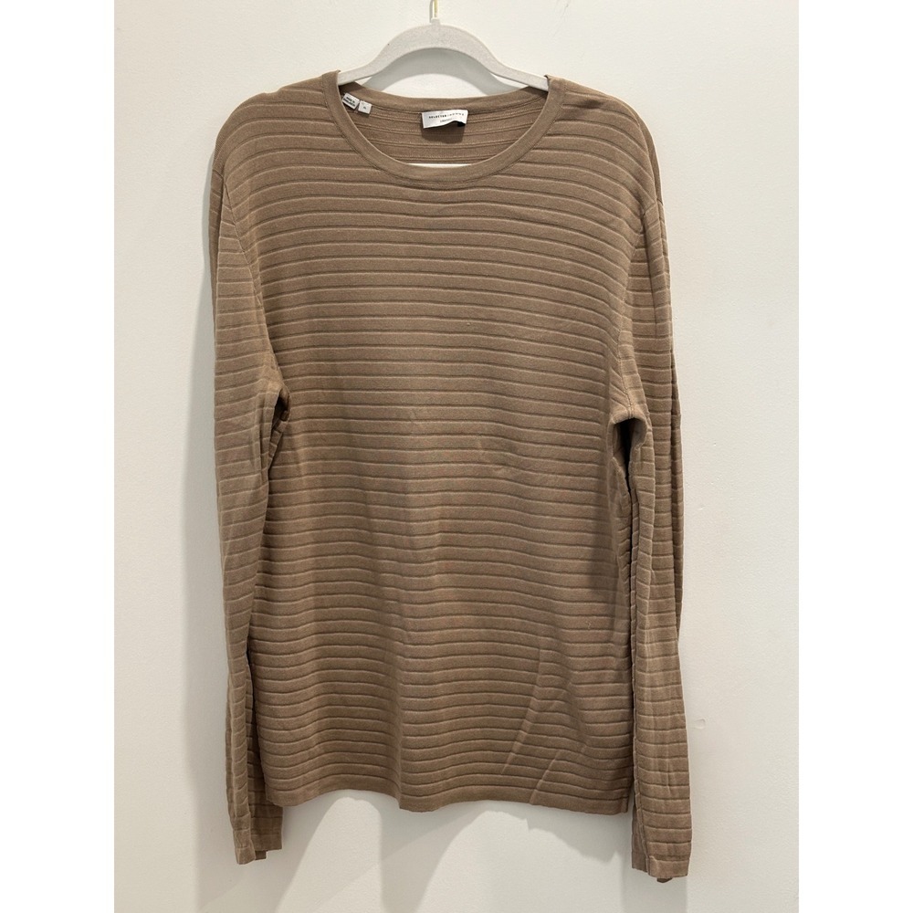 Selected Homme SHDJINX Crew Neck Sweater Mens XL Tan Brown Ribbed Cotton Knit